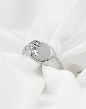 Srebrny sygnet damski, dla niej, personalizacja, botaniczny, bez kamieni TULIPA, Her Ring Bizuteria