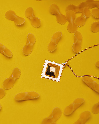 Ravioli pasta naszyjnik duży srebro pozłacane, Hetman Jewelry