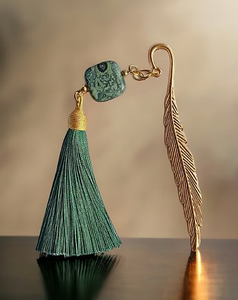 Zakładka PREMIUM : zieleń i złoto : jaspis kambaba, kaktusia