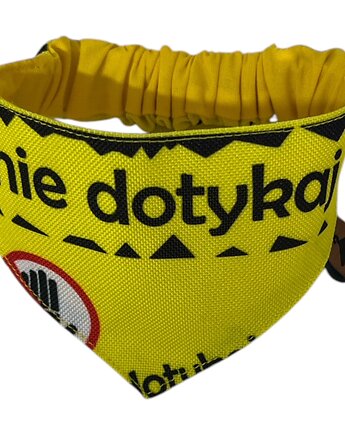 Żółta bandana, chustka, apaszka dla psa Nie dotykaj, Psia szafa