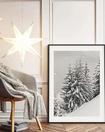 PLAKAT zimowy las, ośnieżona choinka zdjęcie, zima, black dot studio