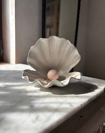 Ceramiczna Muszla Muszelka Skarbiec z Perłą na Biżuterię Biała, Maison Fragile