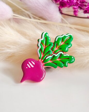 Pin z burakiem, akcesoria dla miłośnika roślin, przypinka z warzywem, boho, Dary Rusałki