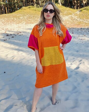 Ponczo kąpielowe z bawełnianej frotte  CANDY GIRL, Red Lemon