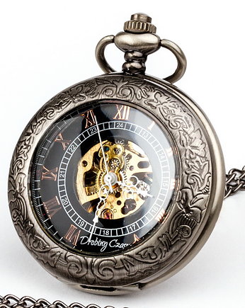 Zegarek mechaniczny wisiorek lub dewizka Elegancja Czerni II - Zegarek - Prezent, DROBINY CZASU