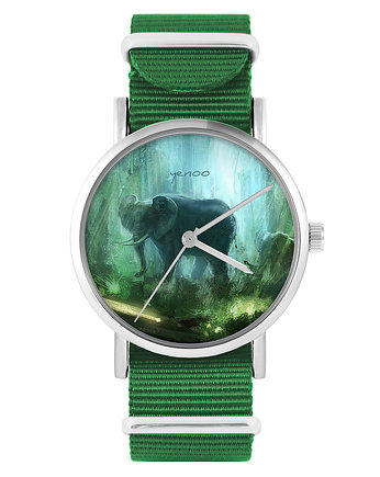Zegarek - Słoń, dżungla - zielony, nylonowy, OKAZJE - Prezent na Wieczór kawalerski