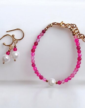 RAZEM TANIEJ! bransoletka & kolczyki : fuchsia & pearl collection, kaktusia