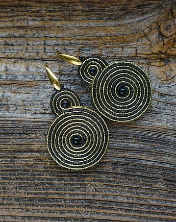 Czarno- złote spirale kolczyki soutache, Mró Soutache