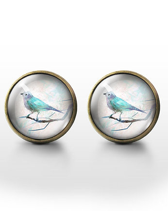 Kolczyki sztyfty - Ptaszek turkus - brąz, yenoo