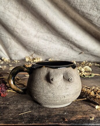Kubek cycuszki na kawę, kubek Rzeźba kobieta, cappuccinka cycuszek, Fiona Ceramics