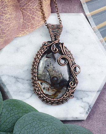 Miedziany wisiorek wire wrapping z jaspisem Coffee Bean #534, Spirit Of Copper