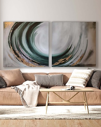 Abstrakcja Wave Ręcznie malowany obraz Dyptyk  100x200 cm, Diana Abstract Art