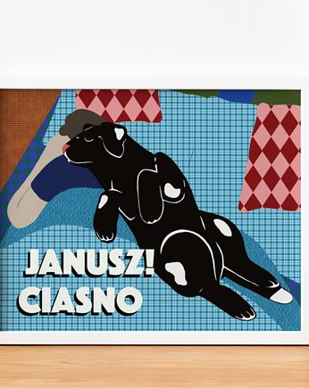 Plakat HISTERIE ZWIERZĘCE: JANUSZ. CIASNO! (ILUSTRACJA), Agnieszka Osiecka RYSUJĘ BO SIĘ NUDZĘ