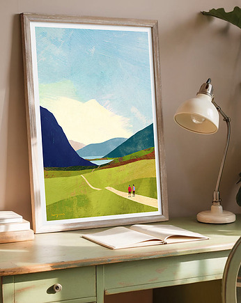 Górskie wędrówki -  plakat 50x70 cm - dwa stawy w górach, minimalmill