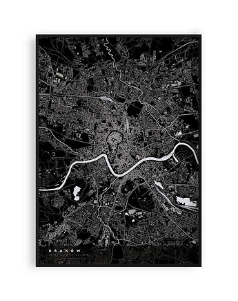 Mapa Krakowa - czarny plakat industrialny, PLAKATY GEOMETRYCZNE