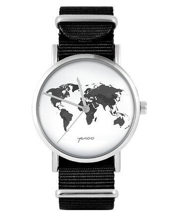 Zegarek - Mapa świata 2 - czarny, nato, unisex, OKAZJE - Prezenty na 18 dla chłopaka