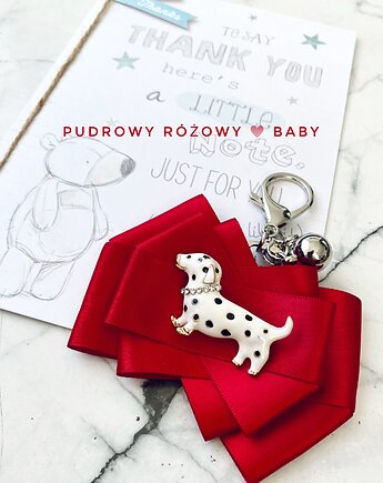 Czerwona Kokardka Brelok do wózka New, Pudrowy Różowy