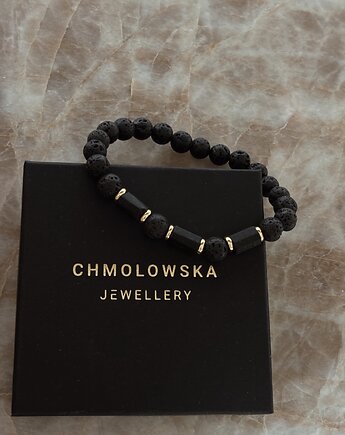 Bransoletka Męska Turmalin czarny i Lawa wulkaniczna, Chmolowska Jewellery