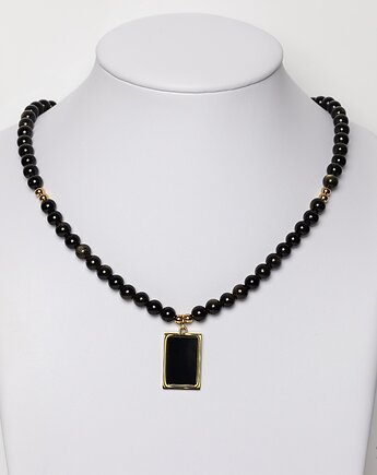 Naszyjnik Męski z Kamieni Naturalnych Obsydian Złoty i stali szlachetnej 316L, Black Mamba Jewelry