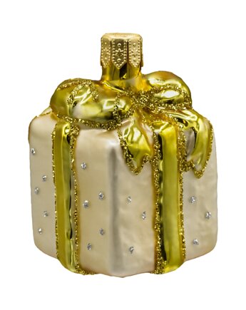 Bombka choinkowa: Prezent z kokardą: złoty, Syn Bombkarza