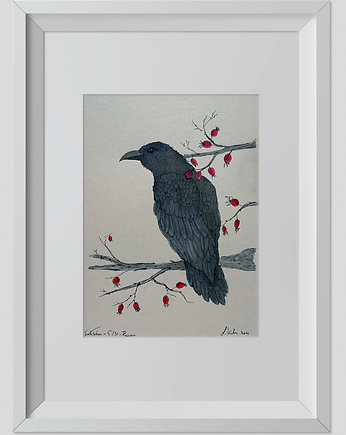 Rysunek Kruk 30x20cm + biała rama A4, ŁUKASZ KROKOSZ ART