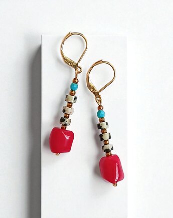 Kolczyki długie : INDIA: jaspis, koral, magnezyt II, kaktusia