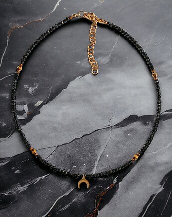 Ochronny naszyjnik: lunula & czarny turmalin w pudełku jubilerskim, kaktusia