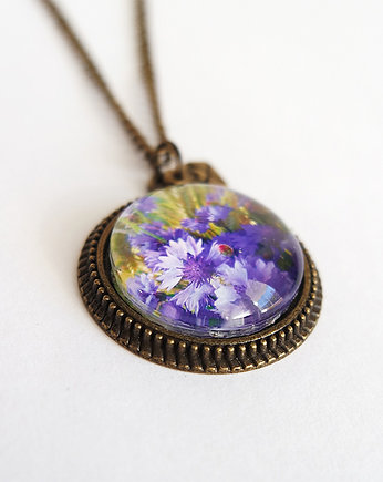 Medalion, naszyjnik - Fioletowe chabry, yenoo
