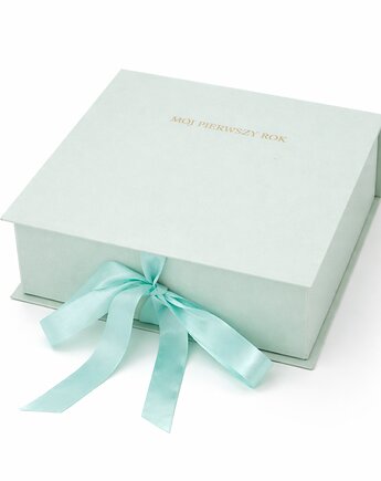 Pudełko "Mój pierwszy rok" miętowe, prezent, babyshower, Papierowe Chwile