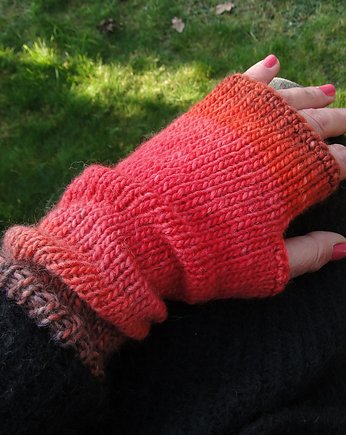 Ombre z czerwienią / mitenki, agat handmade