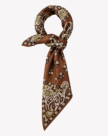 Apaszka wełna jedwab damska brązowa w paisley 65x65 cm
