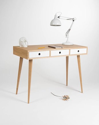 KUUB - Biurko dębowe z białymi szufladami, PRL, minimalizm, Mo Woodwork