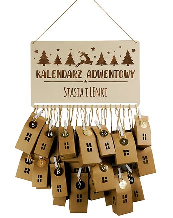 KALENDARZ ADWENTOWY Drewniany + 24 Domki Zestaw, DESION