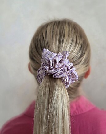 Gumka jedwabna, scrunchie, wild  lavender check MAXI, Capillum