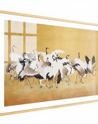 PLAKAT 61X91,5 cm żurawie, vintage obraz, japoński, ptaki, black dot studio