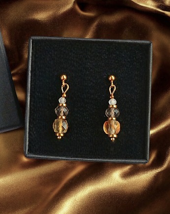 Kolczyki DOBROBYT - cytryn, kwarc dymny, kryształ górski - delikatne, kaktusia