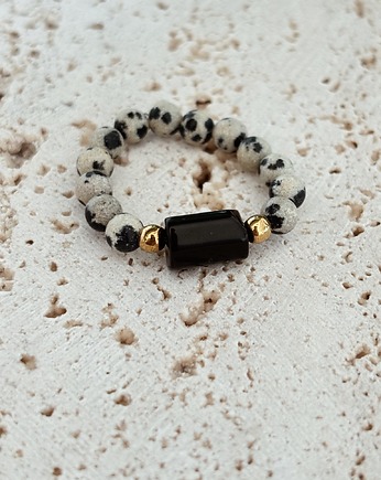 Pierścionek elastyczny Jaspis dalmatyński i Turmalin, Chmolowska Jewellery