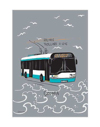 Plakat A4 Gdynia Trolejbus Solaris Trollino II 12AC, Gliniana Kura