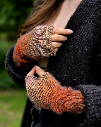 Palona pomarańcza / mitenki z kaszmirem, agat handmade