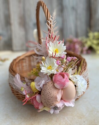 Wielkanocny koszyczek na święconkę, koszyczek z dekoracją, Rosa