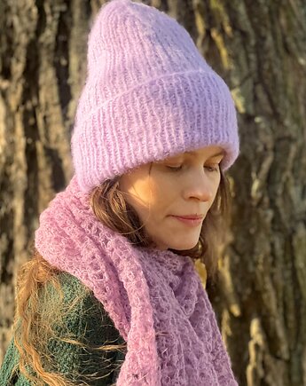 Wiosenna lekka czapka Dimma z alpaki i merynosa liliowa, Made by Jaga