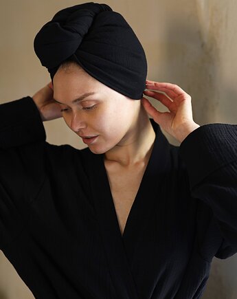 Muślinowy turban na włosy czarny, Mune