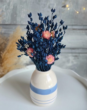 Dekoracyjny bukiet suszonych kwiatów granatowo-różowy, BohoSuszki