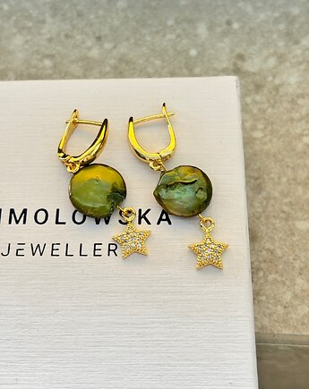 Kolczyki z Perłą Zieloną Unikat, Chmolowska Jewellery