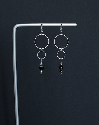 Kolczyki ze stali z kółkami i onyksem, AT NOON