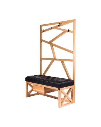Ławka Szafka Pufa Pikowane Siedzisko Ekoskóra Czarny Wieszak LPP-69, EMRA WOOD DESIGN