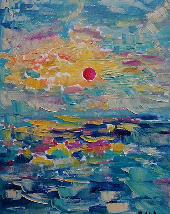Obraz olejny do salonu wschód słońca, alice oil on canvas