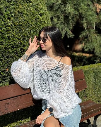 Cienki sweter z moheru, delikatny sweter, lekki sweter oversize, OKSI_KNIT
