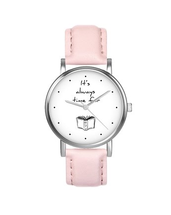 Zegarek  mały - Time for book - skórzany, pudrowy róż, yenoo