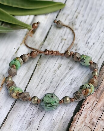 Amulet - ZIEMIA - vol. IV - turkus afrykański, jaspis,piryt, kaktusia